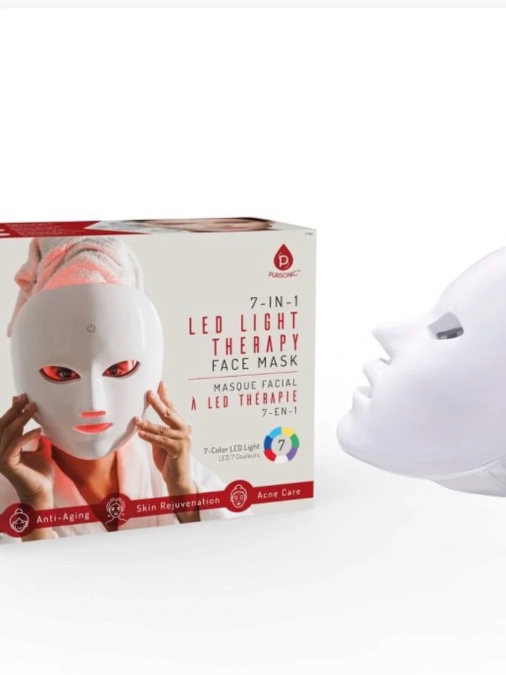 7-in-1 LED Light Therapy Face Mask - White